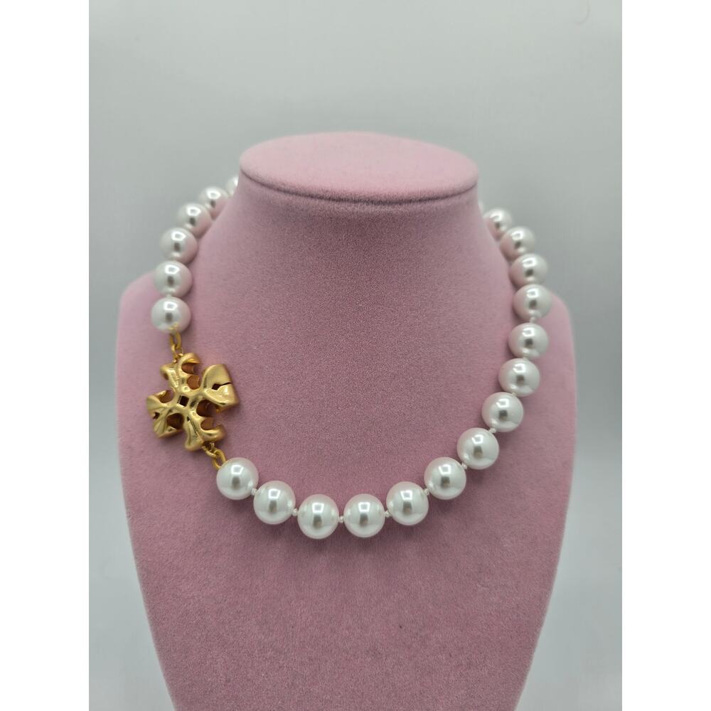 Tory Burch Roxanne Logo Faux Pearl Choker Necklace w/Dust Bag - NWOT